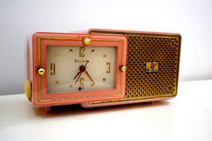 Pastel Pink 1957 Bulova Model 120 Tube AM Clock Radio Sounds Mah-valous! - [product_type} - Bulova - Retro Radio Farm
