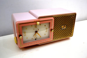 Pastel Pink 1957 Bulova Model 120 Tube AM Clock Radio Sounds Mah-valous! - [product_type} - Bulova - Retro Radio Farm