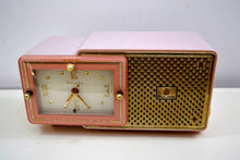 Load image into Gallery viewer, Pastel Pink 1957 Bulova Model 120 Tube AM Clock Radio Sounds Mah-valous! - [product_type} - Bulova - Retro Radio Farm