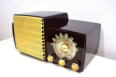 Burgundy Swirl Marble 1956 General Electric Model 870 Musaphonic Vacuum Tube Radio Big Sounding!