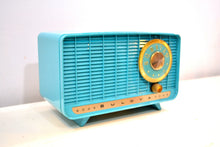 Load image into Gallery viewer, Egyptian Turquoise and Gold 1957 Bulova Deluxe Lyric Model 320 AM Clock Radio Simply Fabulous! - [product_type} - Bulova - Retro Radio Farm