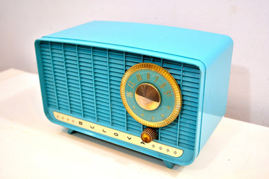 Egyptian Turquoise and Gold 1957 Bulova Deluxe Lyric Model 320 AM Clock Radio Simply Fabulous!