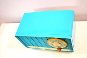 Egyptian Turquoise and Gold 1957 Bulova Deluxe Lyric Model 320 AM Clock Radio Simply Fabulous! - [product_type} - Bulova - Retro Radio Farm