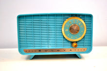 Load image into Gallery viewer, Egyptian Turquoise and Gold 1957 Bulova Deluxe Lyric Model 320 AM Clock Radio Simply Fabulous! - [product_type} - Bulova - Retro Radio Farm