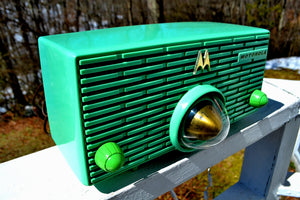 SOLD! - Sept 16, 2018 - Seafoam Green Mid Century Retro Jetsons 1957 Motorola 56H Turbine Tube AM Radio Works Amazing! - [product_type} - Motorola - Retro Radio Farm