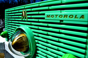 SOLD! - Sept 16, 2018 - Seafoam Green Mid Century Retro Jetsons 1957 Motorola 56H Turbine Tube AM Radio Works Amazing! - [product_type} - Motorola - Retro Radio Farm