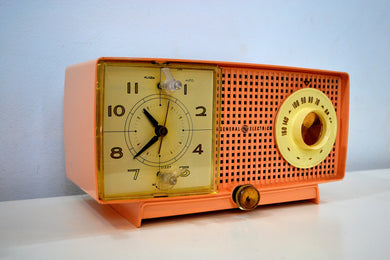 SOLD! - Mar 29, 2019 - Chiffon Pink Vintage 1959 General Electric Model C437A Tube AM Clock Radio Cream Puff!