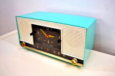 Laguna Aqua Mid Century 1958 Packard Bell Model 6RC1 AM Vacuum Tube Clock Radio Rare Looks Works Great!