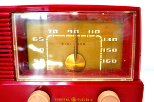 SOLD! - Dec 15, 2019 - BLUETOOTH MP3 UPGRADED - Burgundy Mid Century Modern Vintage 1953 General Electric Model 416 AM Tube Radio - [product_type} - General Electric - Retro Radio Farm