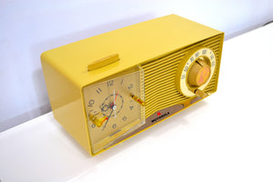SOLD! - Apr 3, 2019 - Goldenrod Beige Yellow 1963 Motorola Model C3CS Tube AM Clock Radio Near Mint! - [product_type} - Motorola - Retro Radio Farm