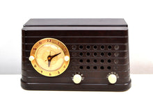 Load image into Gallery viewer, Merrimack Brown Bakelite Art Deco Post War 1949 Telechron Model 8H59 Tube AM Clock Radio First Clock Radio! - [product_type} - Telechron - Retro Radio Farm