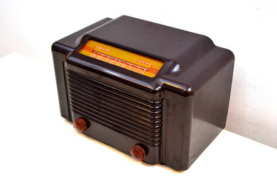 Espresso Brown Bakelite 1947 Trav-Ler Model 50XX AM Vacuum Tube Radio Cute As A Button!