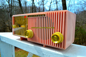 SOLD! - Apr 25, 2019 - Cherry Blossom Pink Motorola 1959 Model 57CF Clock Radio Tube AM Clock Radio