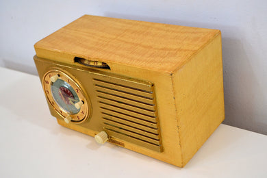 Tiger Stripe Maple 1950 General Electric Model 508 AM Clock Radio Classic!