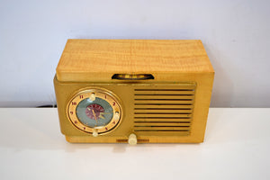 Tiger Stripe Maple 1950 General Electric Model 508 AM Clock Radio Classic! - [product_type} - General Electric - Retro Radio Farm