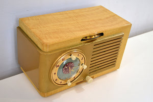 Tiger Stripe Maple 1950 General Electric Model 508 AM Clock Radio Classic! - [product_type} - General Electric - Retro Radio Farm