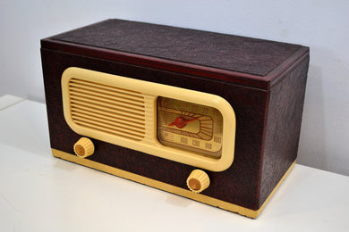 Oxblood Leather Grained Covered Vintage 1947 Philco Transitone 47-204 Vacuum Tube AM Radio Sounds Looks Spectacular!