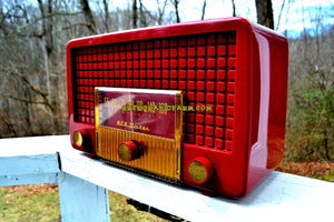 SOLD! - Apr 14, 2018 - BLUETOOTH MP3 UPGRADE ADDED - CRANBERRY RED Mid Century Retro Vintage 1955 RCA Victor Model 5X-564 AM Tube Radio Great Sounding! - [product_type} - RCA Victor - Retro Radio Farm