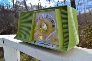 SOLD! - May 6, 2018 - AVOCADO Mid Century Retro 1962 Motorola A10G62 Tube AM Radio Cool Model Rare Color! Excellent Condition! - [product_type} - Motorola - Retro Radio Farm
