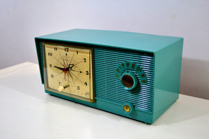 SOLD! - May 12, 2019 - Mediterranean Turquoise Vintage 1956 RCA Victor 6-C-5 Tube AM Clock Radio So Sweet!