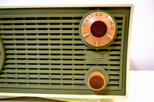 SOLD! - Apr 18, 2019 - Avocado Green and Ivory Vintage 1959 Admiral Y1189 AM Clock Radio - [product_type} - Admiral - Retro Radio Farm