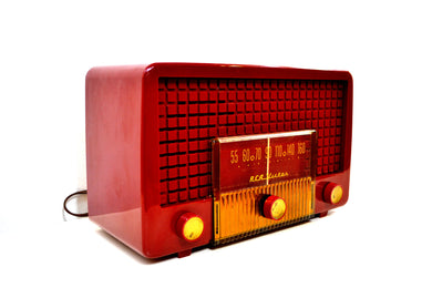 SOLD! - June 17, 2019 - Cranberry Red 1955 RCA Victor Model 5X-564 AM Tube Radio Great Sounding!