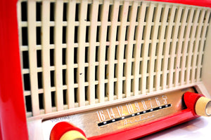 Fiesta Red Post War Industrial Ivory Retro Deco 1951 Wards Airline Model 15BR-1543A Vacuum Tube Radio Real Headturner! - [product_type} - Airline - Retro Radio Farm