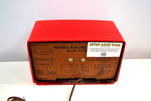 Fiesta Red Post War Industrial Ivory Retro Deco 1951 Wards Airline Model 15BR-1543A Vacuum Tube Radio Real Headturner! - [product_type} - Airline - Retro Radio Farm