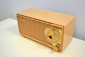Beige Bombshell Dual Speaker 1960 General Electric Model T-141A Tube Radio Don't Judge A Book By Its Cover! - [product_type} - General Electric - Retro Radio Farm