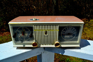 SOLD! - Apr 19, 2018 - TAN PINK and White 1956 Zenith Model C519L AM Tube Clock Radio Works Great! - [product_type} - Zenith - Retro Radio Farm