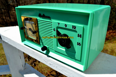 SOLD! - Oct 25, 2018 - Madison in April Green Art Deco Vintage 1948 Model 940 AM Tube Clock Radio Near Mint Condition!