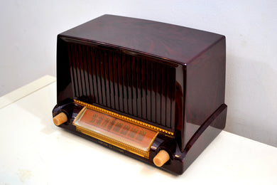 Burgundy Swirl Marble 1953 General Electric Model C453 Musaphonic Vacuum Tube Radio Big Sounding!