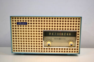 Continental Baby Blue 1960 General Electric Model 15R13 Musaphonic Tube Radio Clover Grid Grill! - [product_type} - General Electric - Retro Radio Farm