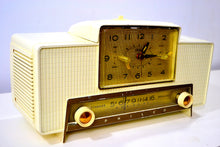 Load image into Gallery viewer, SOLD! - Dec 2, 2019 - VERSAILLES Ivory and Gold 1959 Philco Model F760-124 Tube AM Clock Radio Bells and Whistles! - [product_type} - Philco - Retro Radio Farm