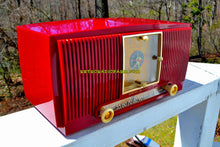 Load image into Gallery viewer, SOLD! - Aug 3, 2018 - BLUETOOTH MP3 Ready - CRIMSON RED Mid Century 1954 General Electric Model 548PH Tube AM Clock Radio Looks Great! - [product_type} - General Electric - Retro Radio Farm