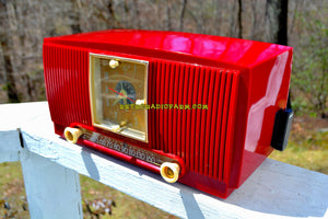 SOLD! - Aug 3, 2018 - BLUETOOTH MP3 Ready - CRIMSON RED Mid Century 1954 General Electric Model 548PH Tube AM Clock Radio Looks Great! - [product_type} - General Electric - Retro Radio Farm