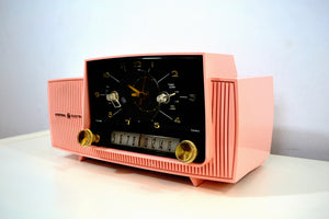 SOLD! - May 3, 2019 - Rose Pink 1959 General Electric Model C-4340 Tube AM Clock Radio Perfect! - [product_type} - General Electric - Retro Radio Farm