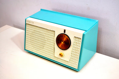 Belair Blue and White 1955 Zenith Model F510 AM Vacuum Tube Radio Excellent Condition!