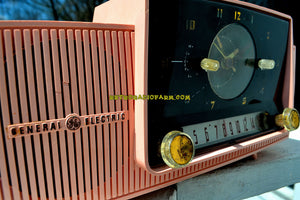 SOLD! - June 4, 2018 - ROSE PINK Mid Century Jetsons 1959 General Electric Model 915 Tube AM Clock Radio Some Issues - [product_type} - General Electric - Retro Radio Farm