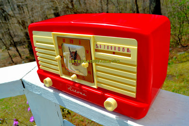SOLD! - May 7, 2018 - CANDY CANE RED And WHITE 1950 Artone Model 5057 Tube AM Clock Radio Absolutely Spectacular!