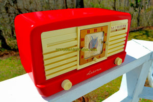 SOLD! - May 7, 2018 - CANDY CANE RED And WHITE 1950 Artone Model 5057 Tube AM Clock Radio Absolutely Spectacular! - [product_type} - Artone - Retro Radio Farm
