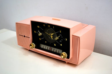 Rose Pink 1959 General Electric Model C-4340 Vacuum Tube AM Clock Radio Mid Century Splendor!