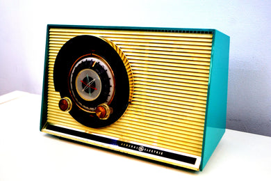 SOLD! - June 17, 2019 - Aqua and White Sputnik Era Vintage 1957 General Electric 862 AM Radio Beautiful!
