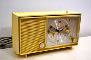 Custard Yellow 1962 Silvertone Model 3037 AM Vacuum Tube Clock Radio Sounds Fantastic! - [product_type} - Silvertone - Retro Radio Farm