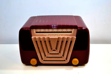 Load image into Gallery viewer, SOLD! - June 21, 2019 - Bordeaux Burgundy 1949 Motorola Model 68X-11Q Vintage Tube AM Clock Radio Art Deco Classic! - [product_type} - Motorola - Retro Radio Farm