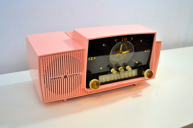 SOLD! - May 25, 2019 - Rose Pink 1959 General Electric Model C-4340  Tube AM Clock Radio Cream Puff!