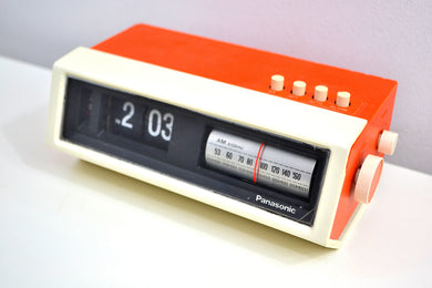 Creamsicle Orange 70s Panasonic Model RC-1122 Flip Clock Solid State AM Radio Works Great!