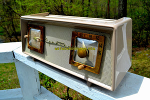 SOLD! - June 23, 2018 - SANDALWOOD BEIGE IVORY Mesh Mid Century 1954 Sparton Model 375C AM Tube Radio Real Looker! - [product_type} - Sparton - Retro Radio Farm