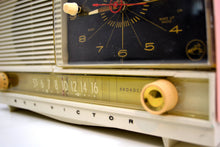 Load image into Gallery viewer, Powder Pink and White 1956 RCA Victor 8-C-7FE Vintage Tube AM Clock Radio Works Great! - [product_type} - RCA Victor - Retro Radio Farm