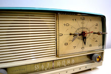 Load image into Gallery viewer, Monterey Turquoise and White 1956 RCA Victor 8-C-7 Vintage Tube AM Clock Radio Real Looker! - [product_type} - RCA Victor - Retro Radio Farm